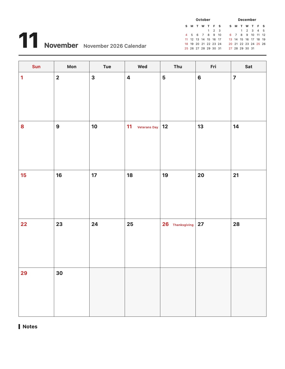 November 2026 Calendar template preview