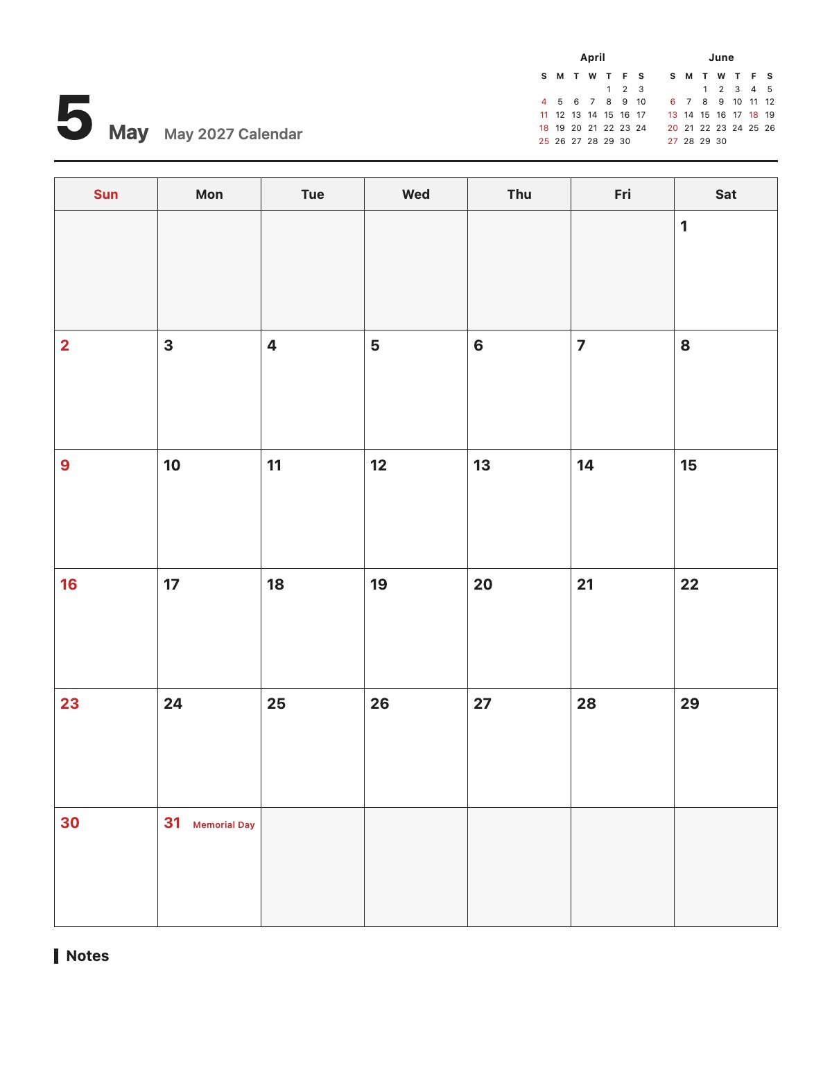 May 2027 Calendar template preview