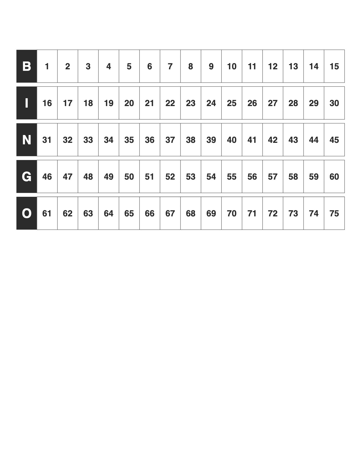 Bingo Calling Card printable preview