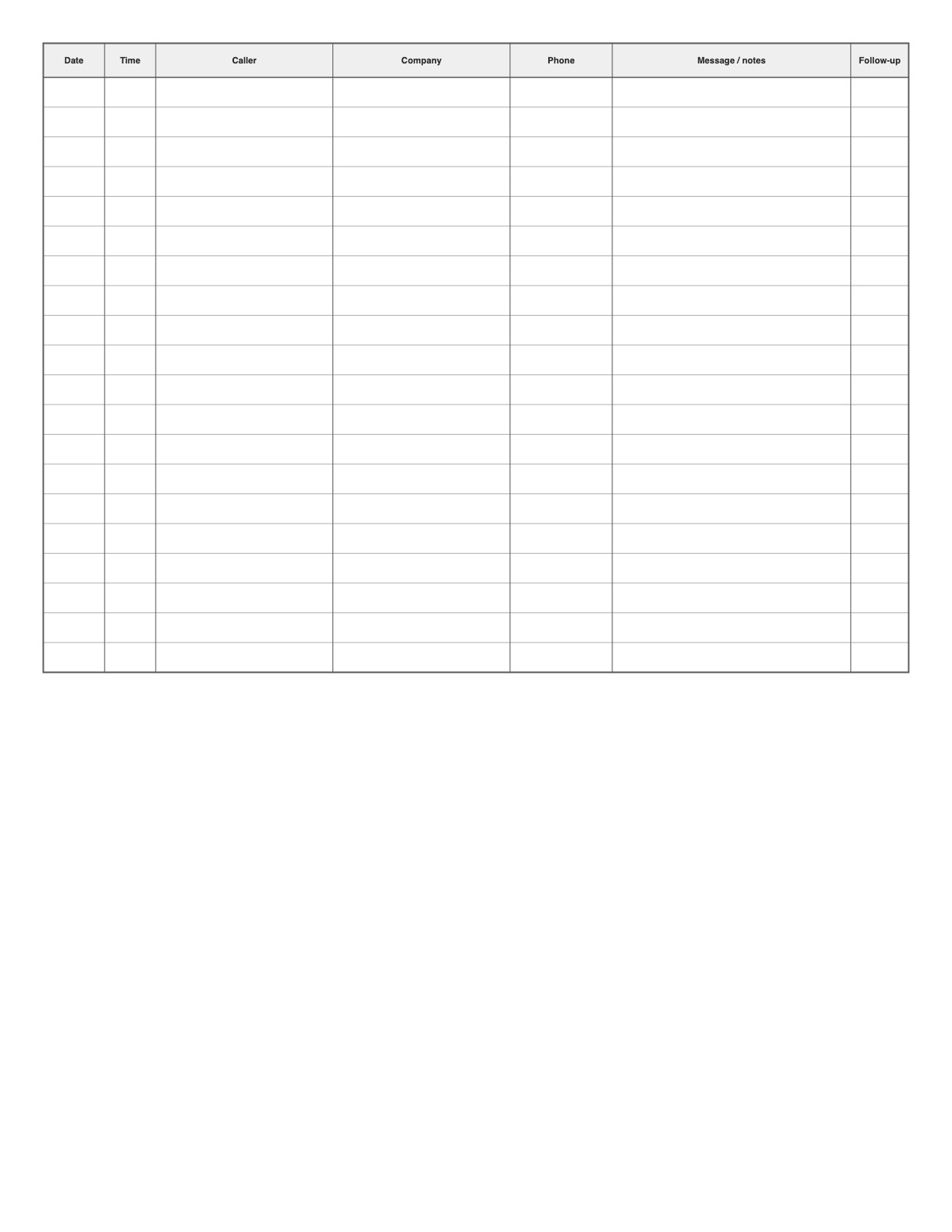 Call Log printable preview