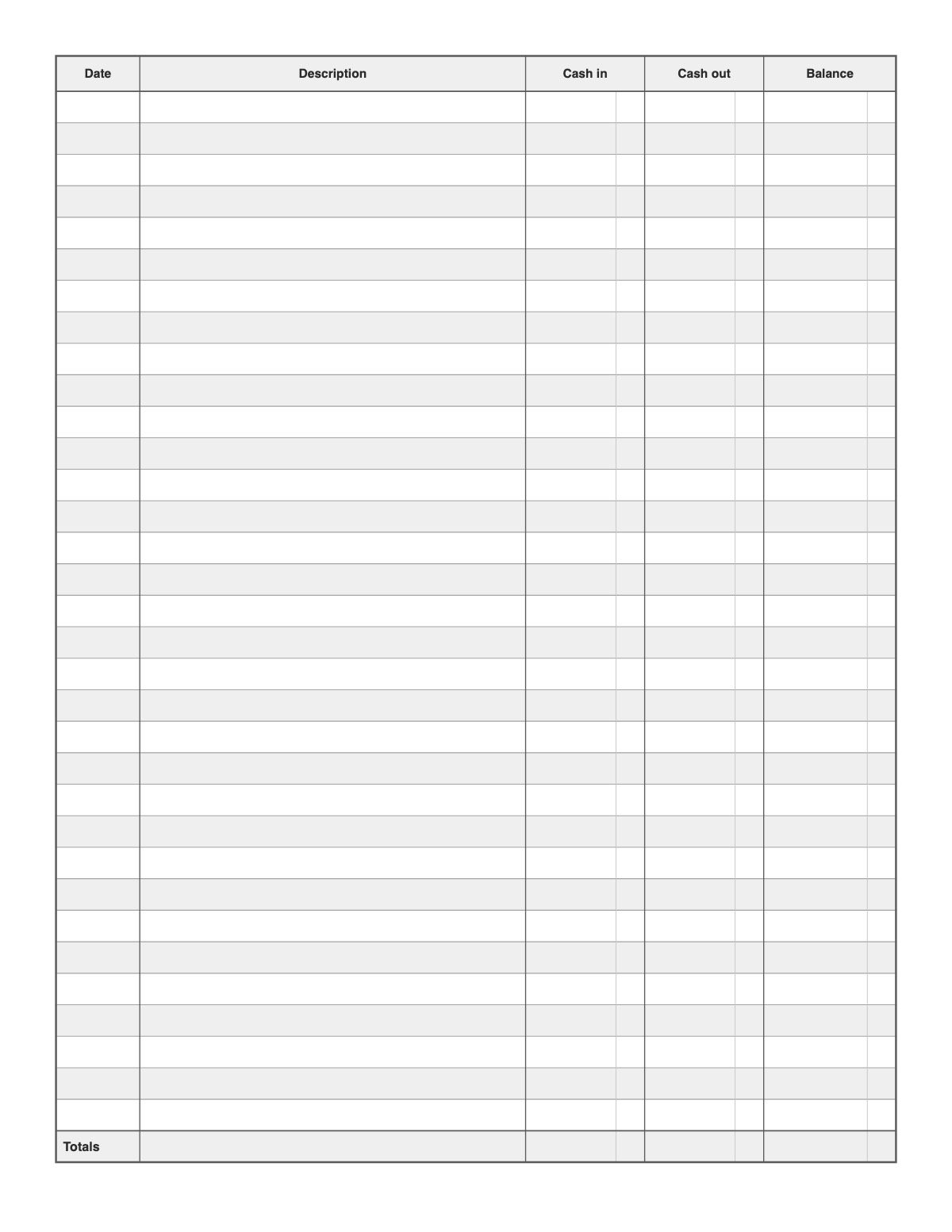 Cash Book printable preview