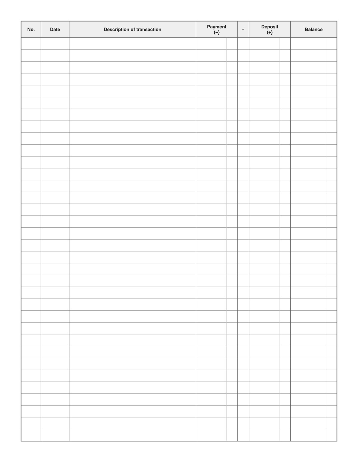 Check Register printable preview