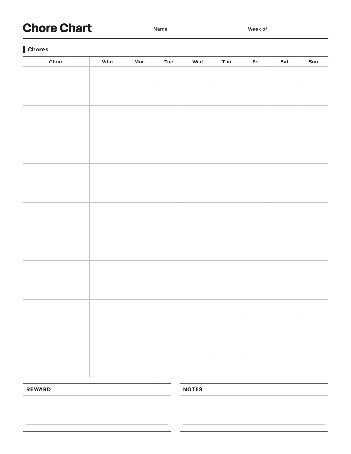 Chore Chart template preview
