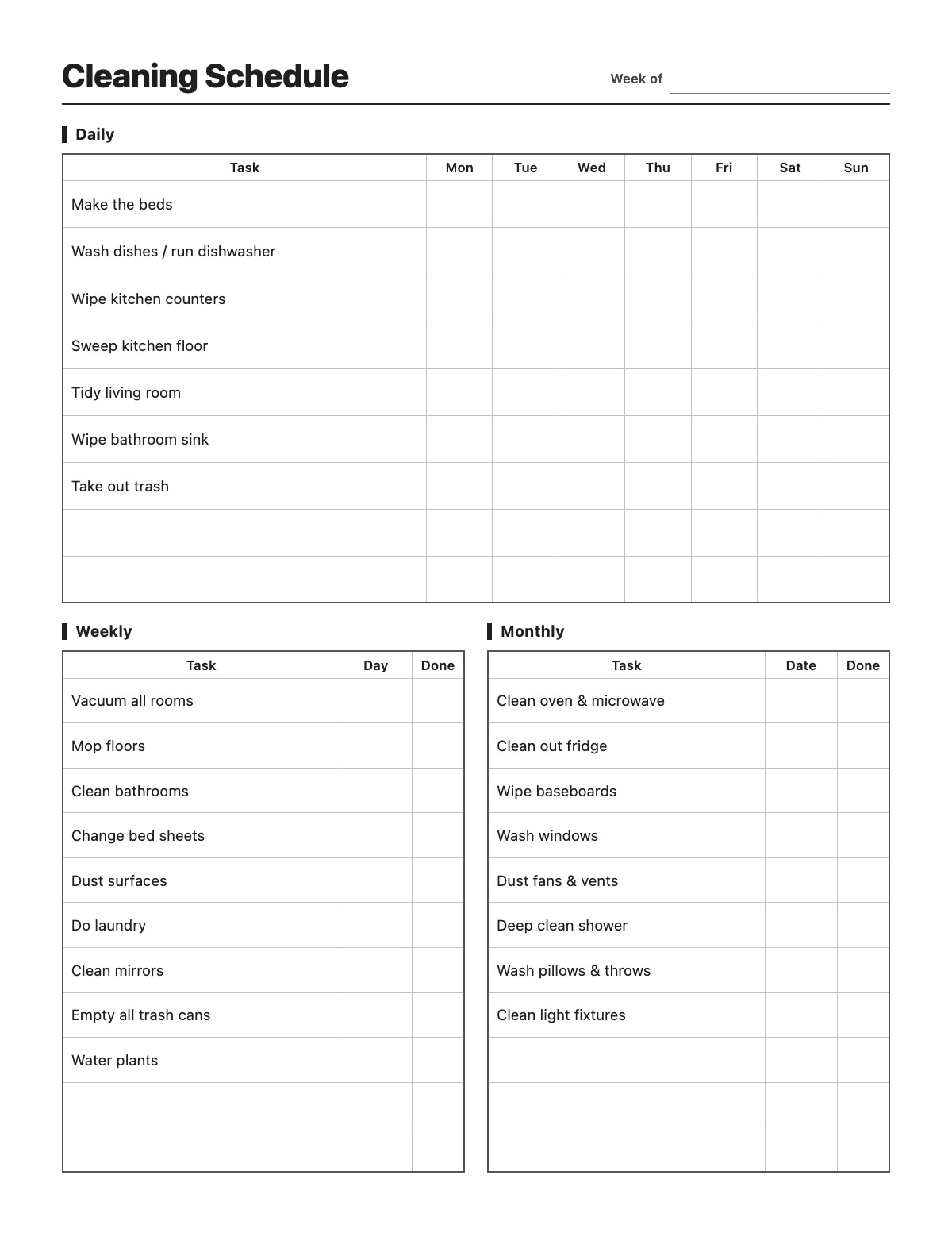 Cleaning Schedule template preview