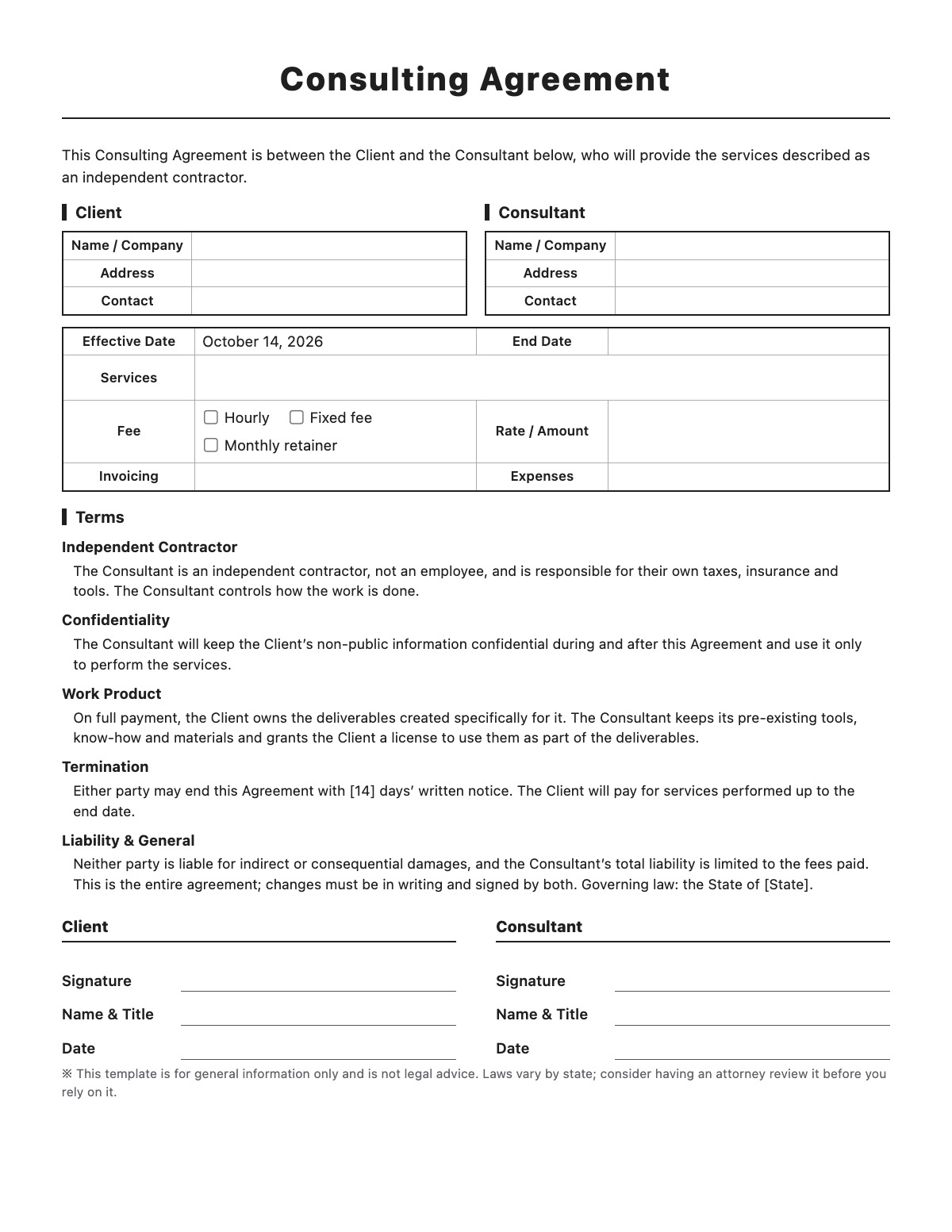 Consulting Agreement template preview