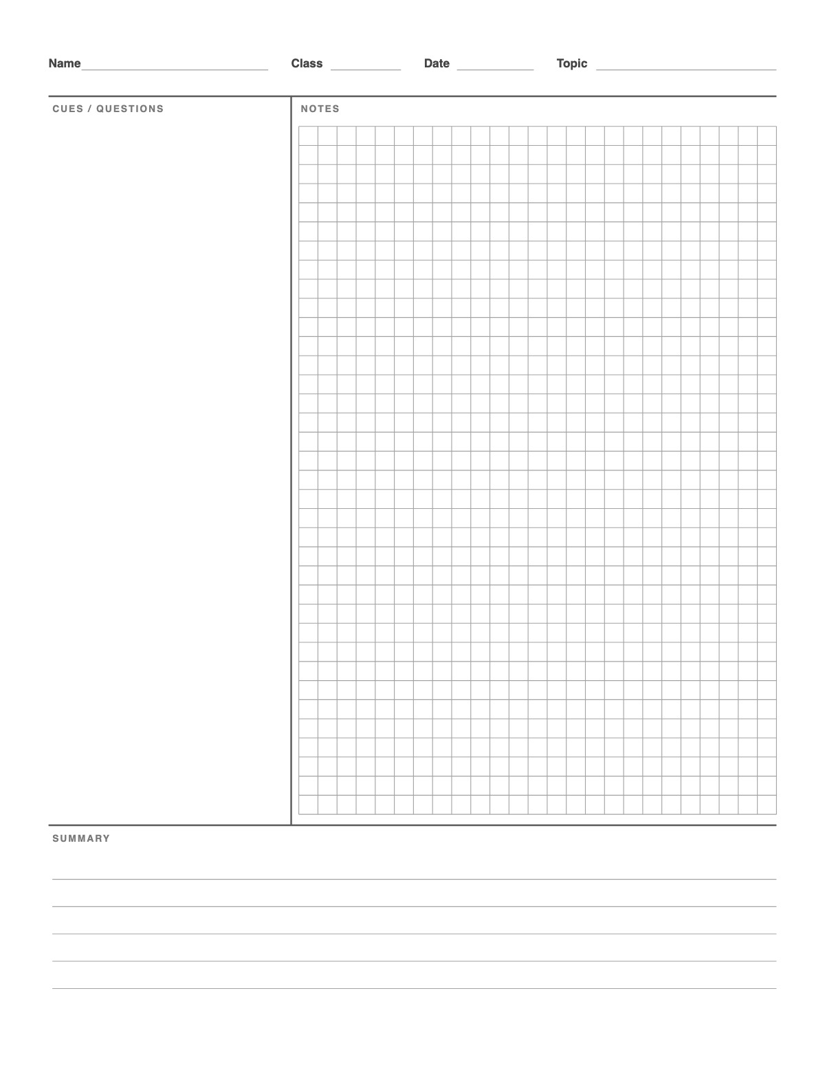 Cornell Notes Graph Paper printable preview