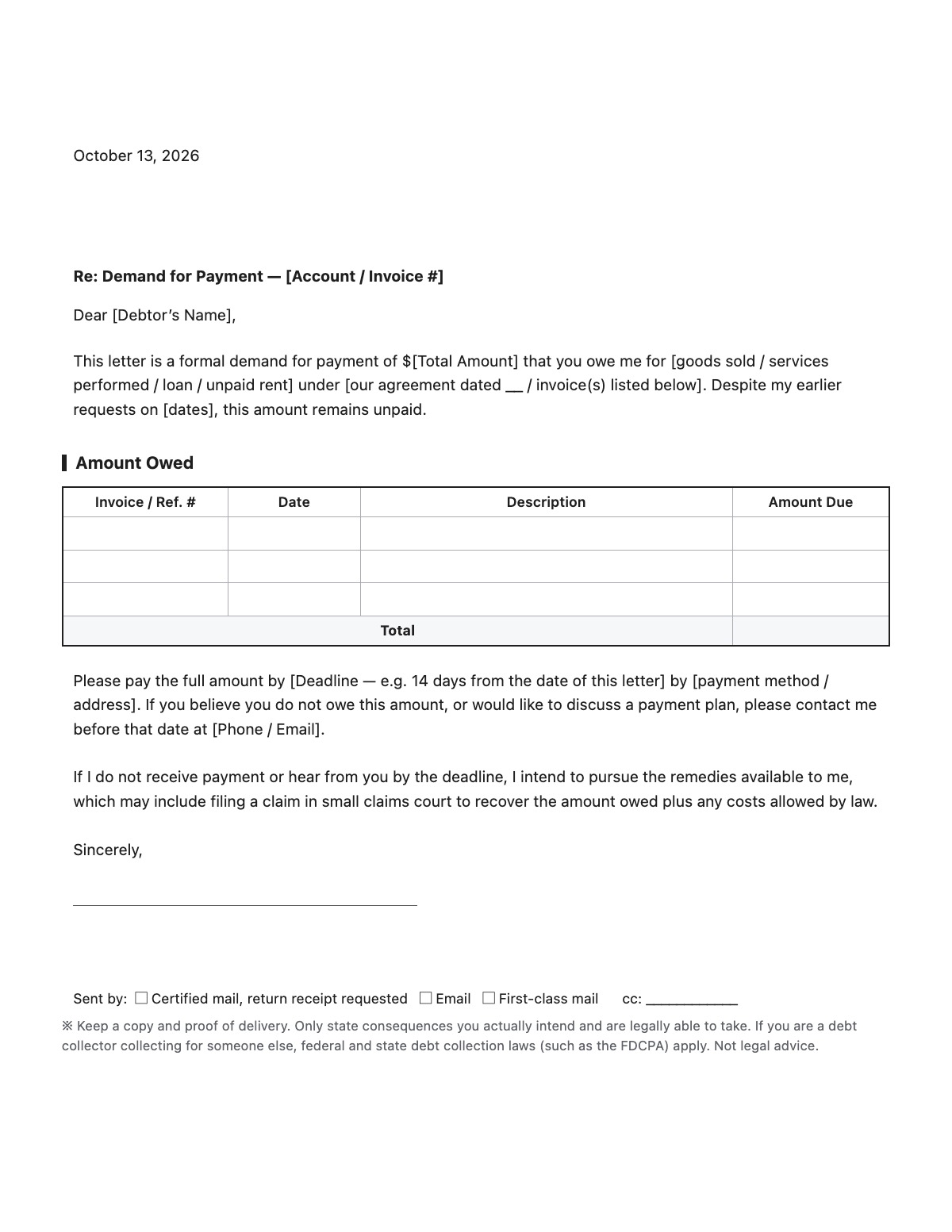 Demand Letter for Payment template preview