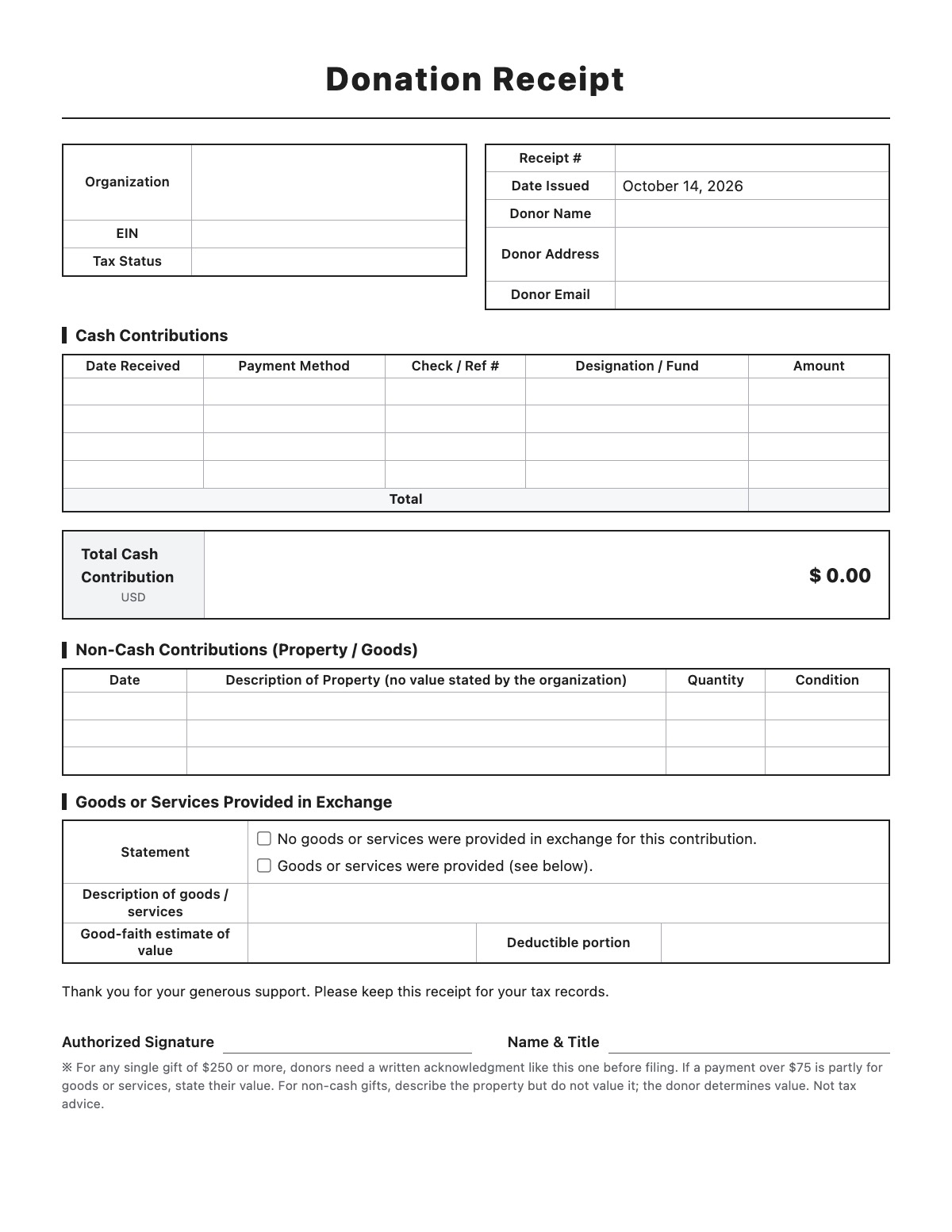 Donation Receipt template preview