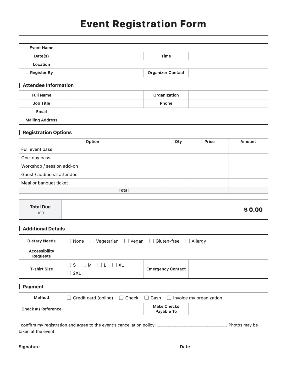 Event Registration Form template preview