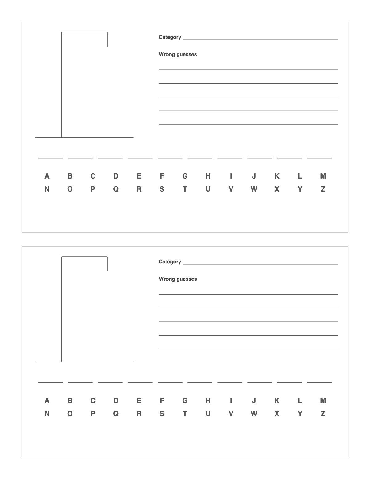 Hangman Game Sheet printable preview
