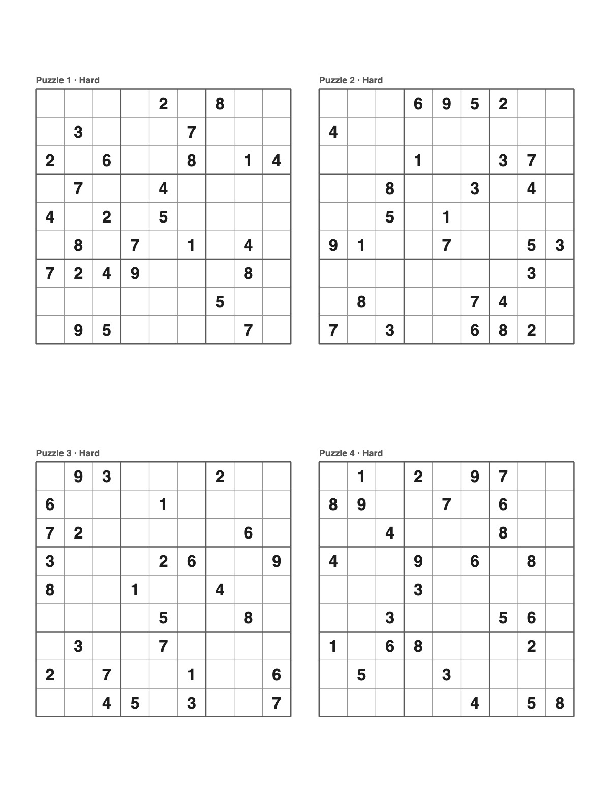 Hard Sudoku printable preview