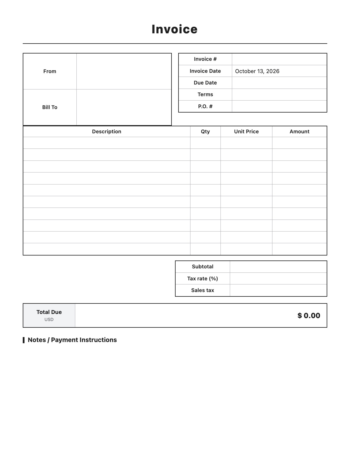 Invoice template preview