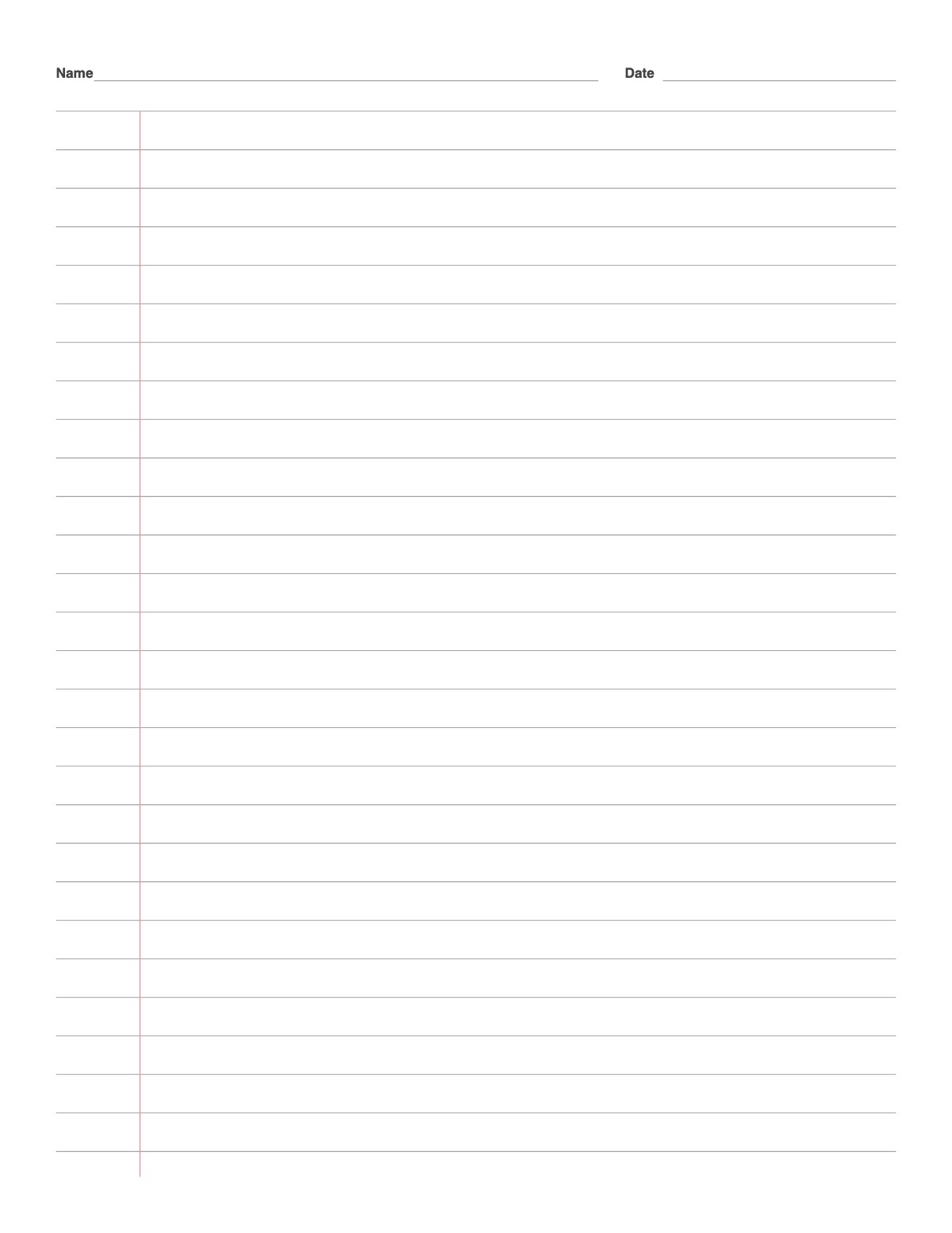 Lined Paper with Name and Date printable preview
