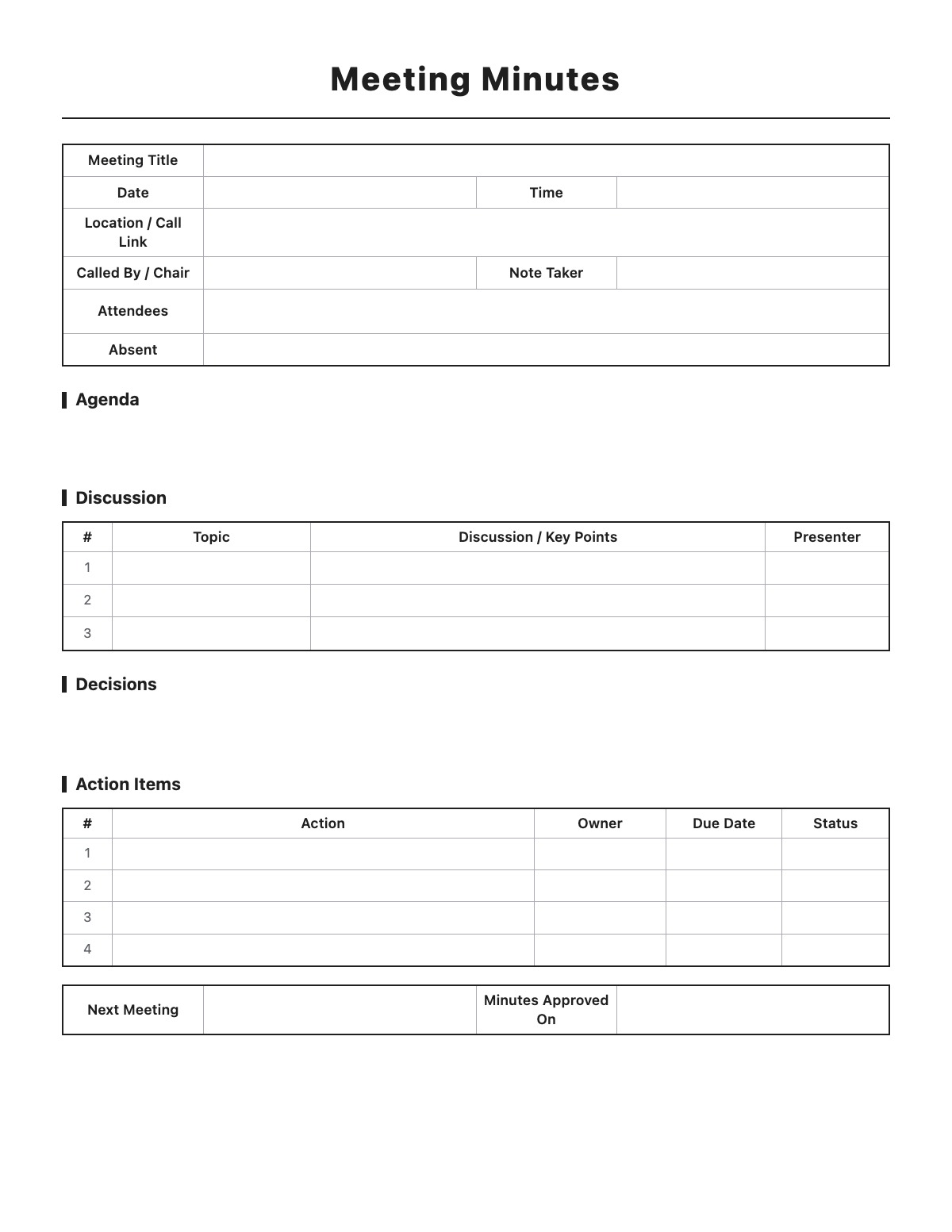 Meeting Minutes template preview