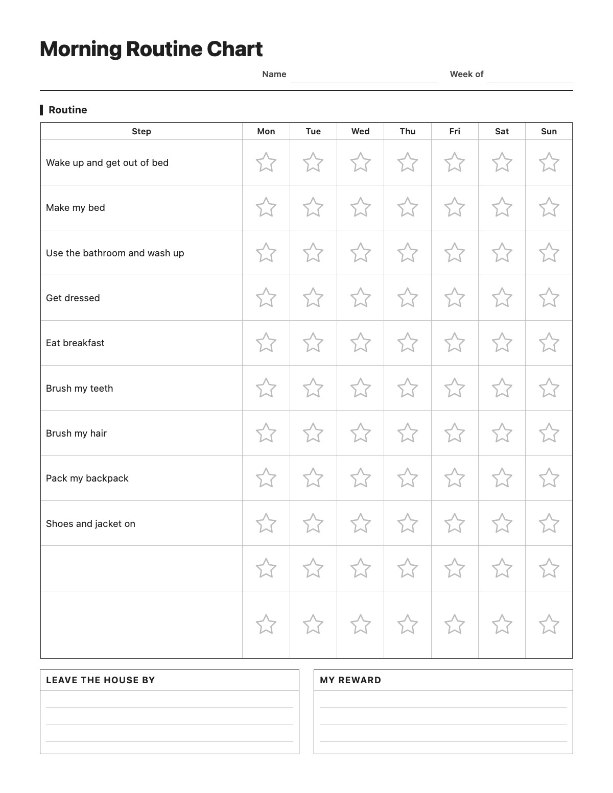 Morning Routine Chart template preview