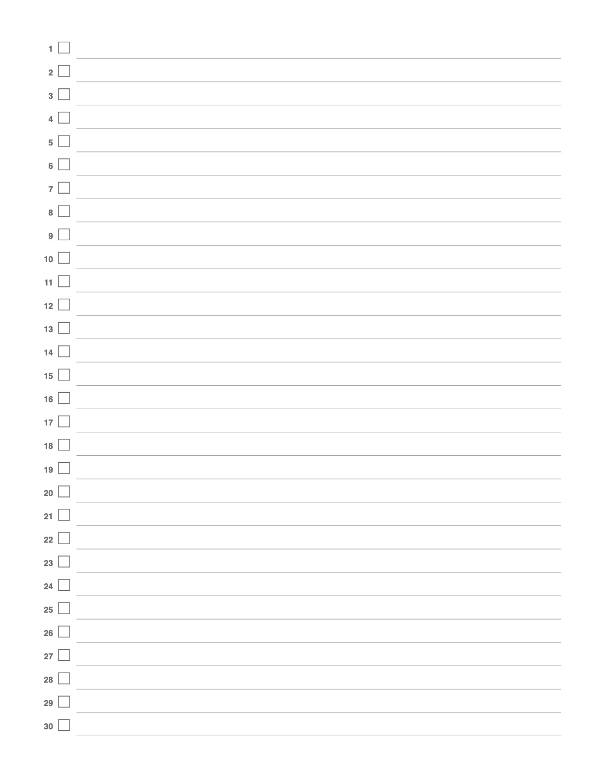 Numbered List Template printable preview