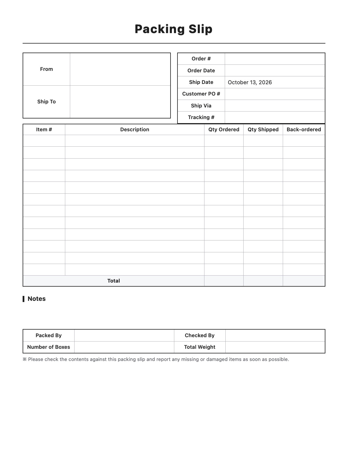 Packing Slip template preview