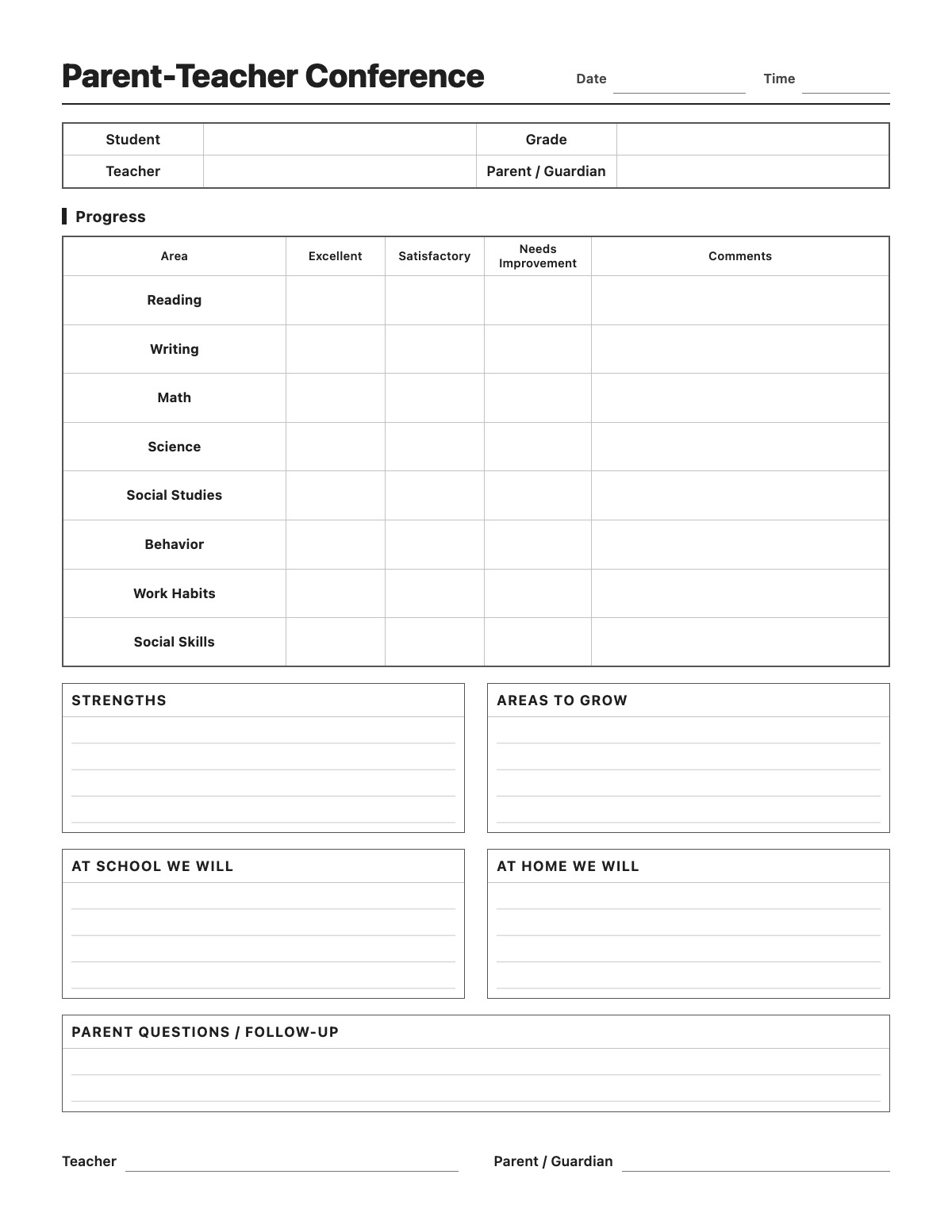 Parent-Teacher Conference template preview