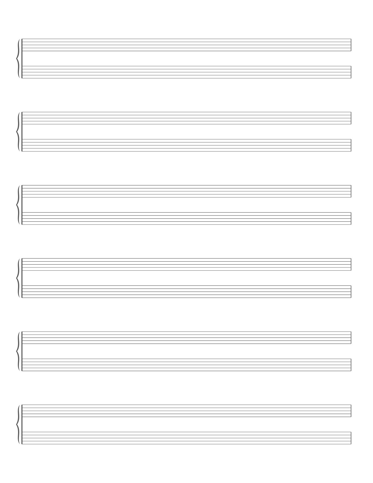Piano Staff Paper (Grand Staff) printable preview