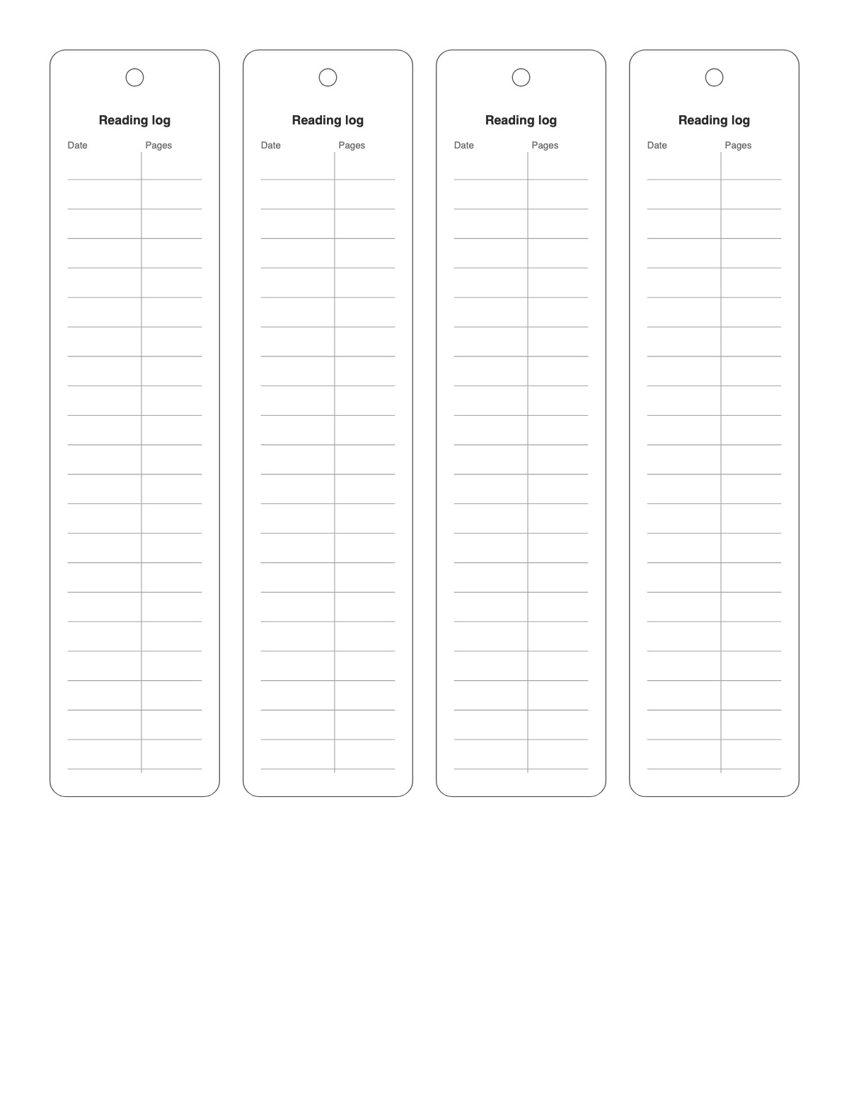 Reading Log Bookmarks printable preview