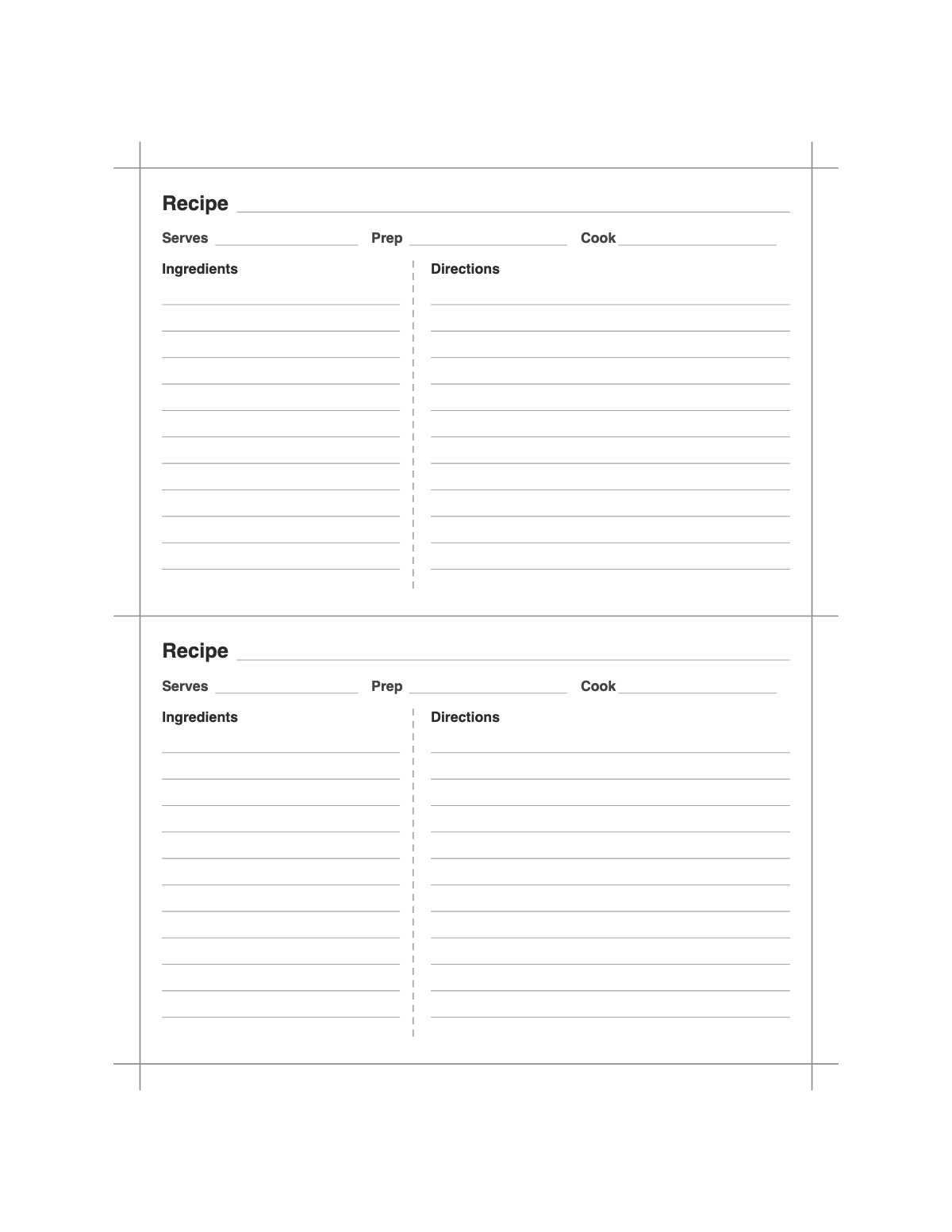 Recipe Card Template printable preview