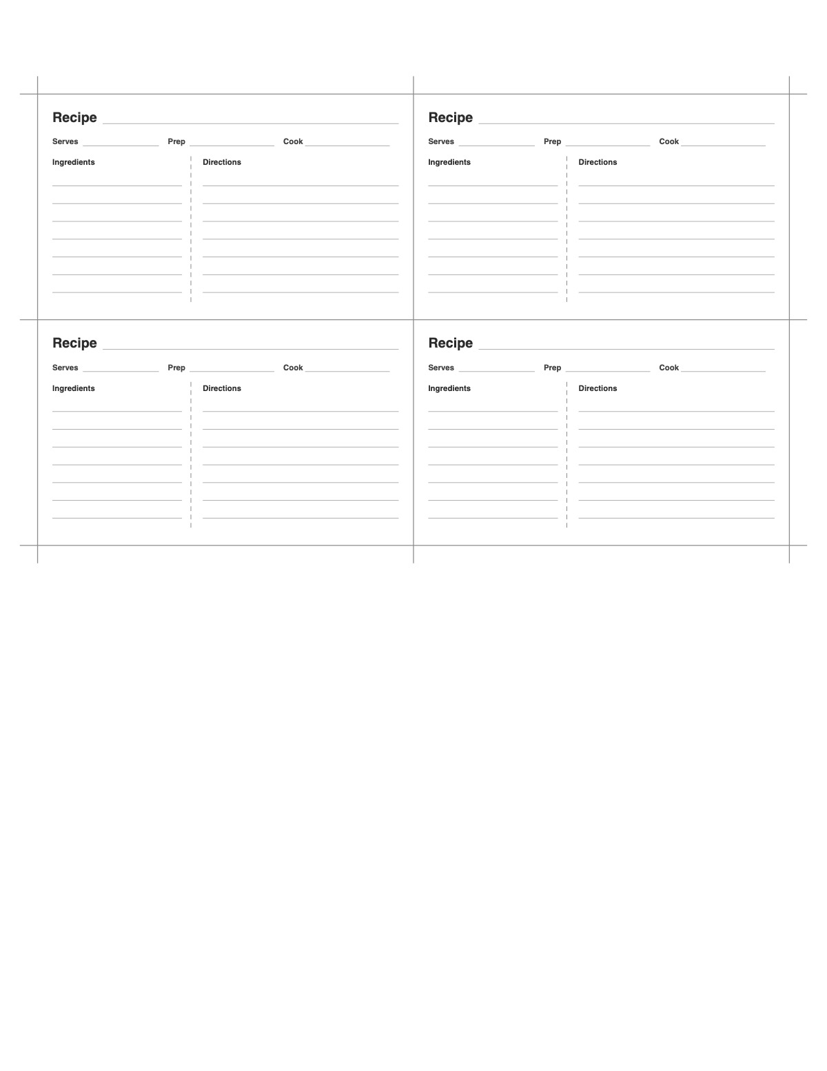 3x5 Recipe Cards printable preview