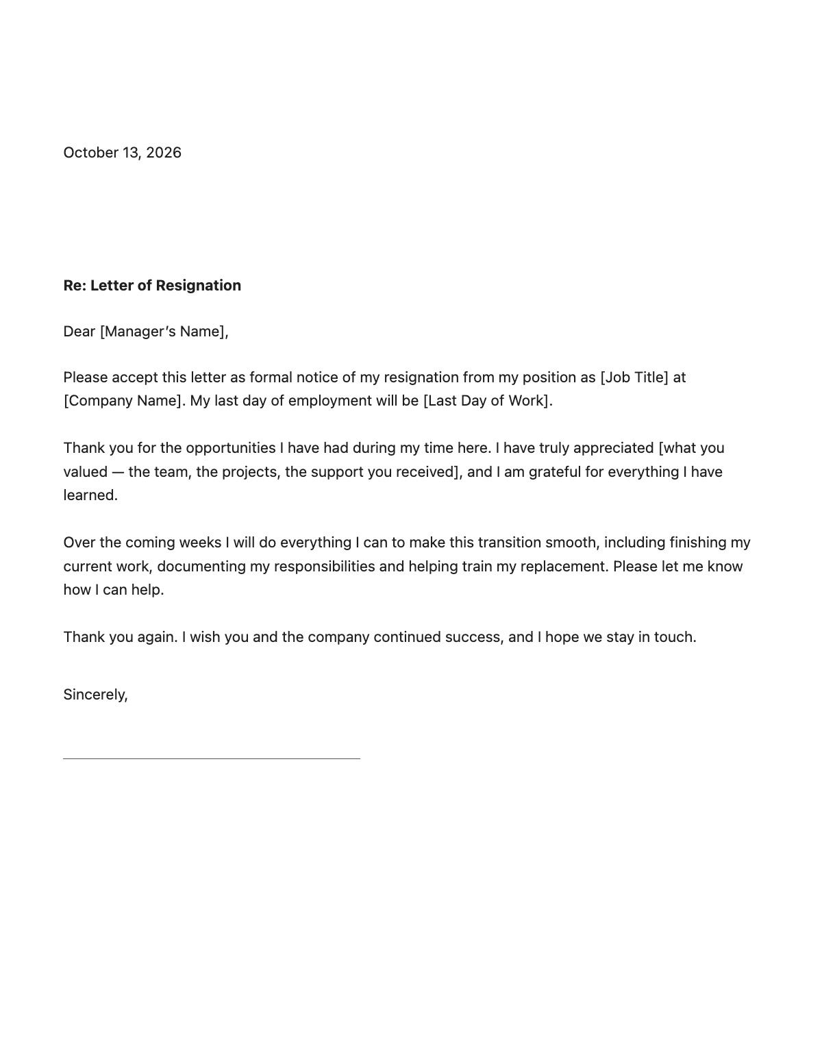 Resignation Letter template preview
