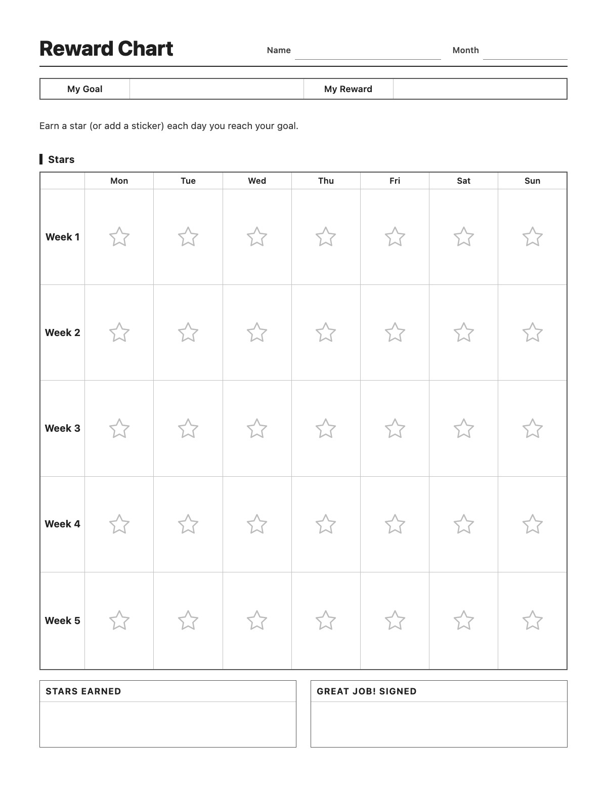 Reward Chart template preview