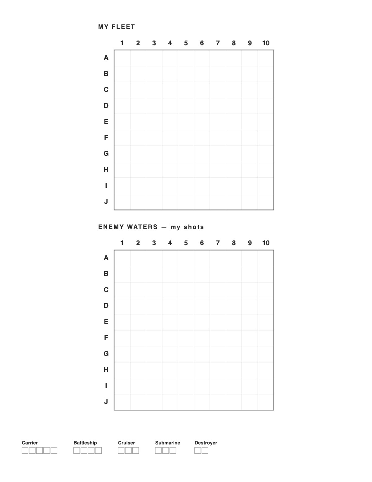 Sea Battle Game Sheet printable preview