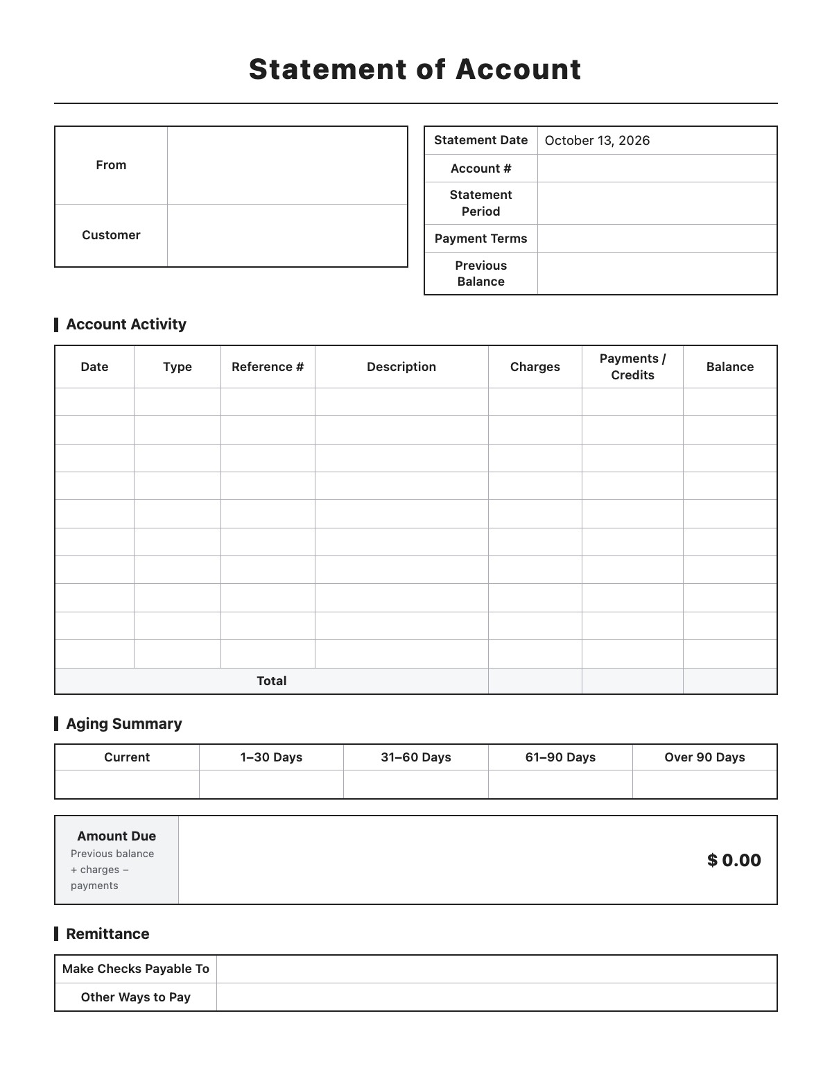 Statement of Account template preview