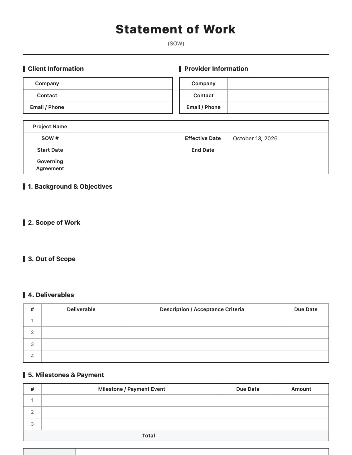 Statement of Work template preview