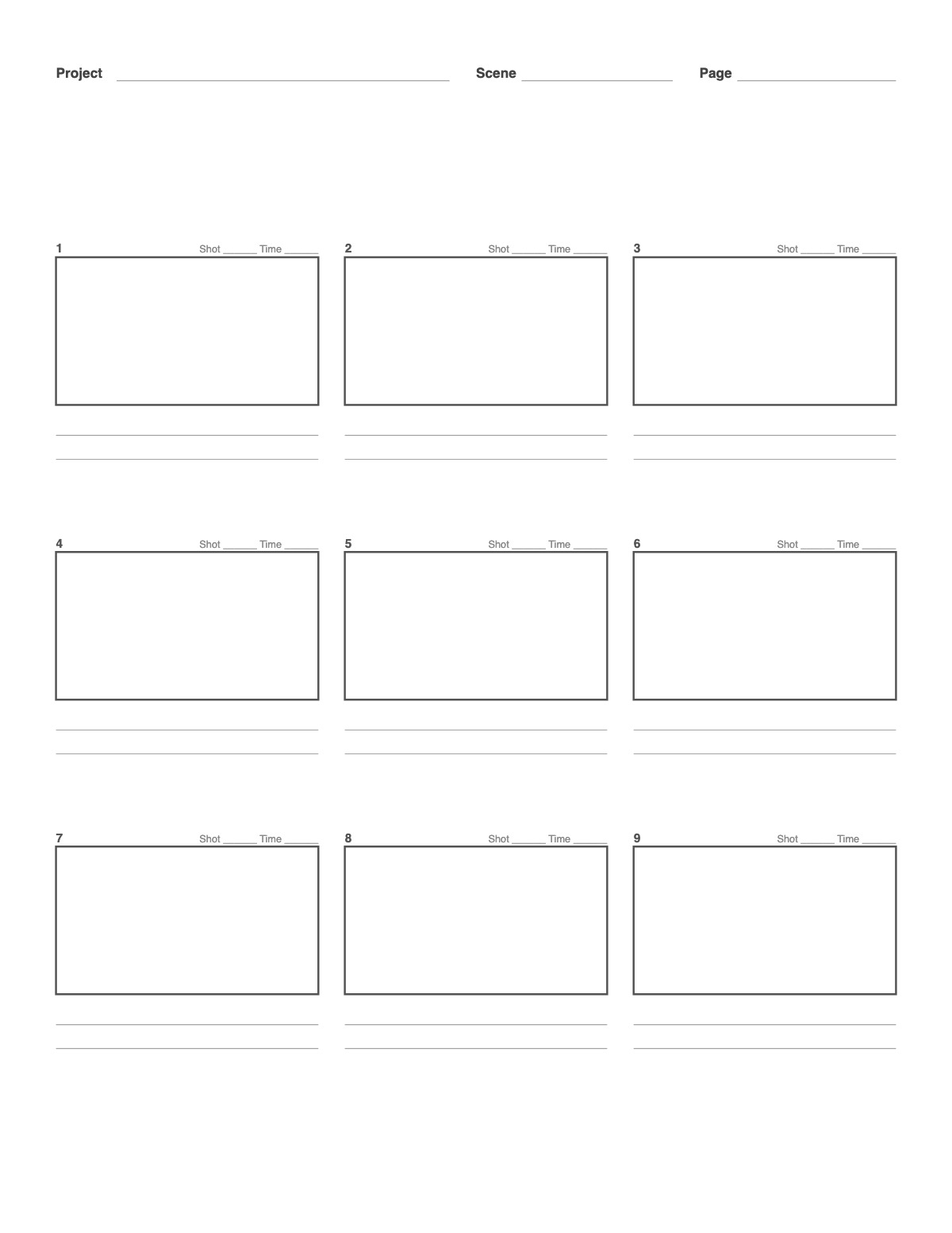 9 Panel Storyboard Template printable preview