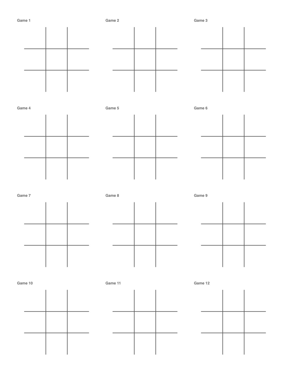 Tic Tac Toe Sheets printable preview
