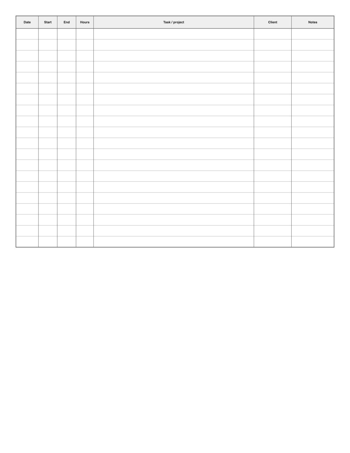 Time Log printable preview