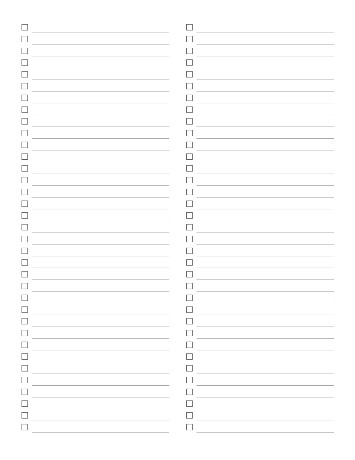 Two Column Checklist printable preview