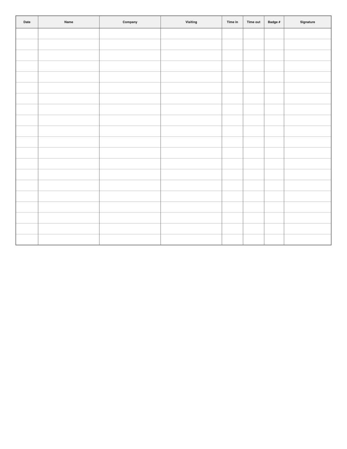 Visitor Log printable preview