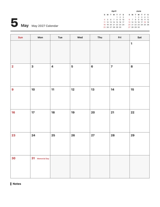 May 2027 Calendar template preview