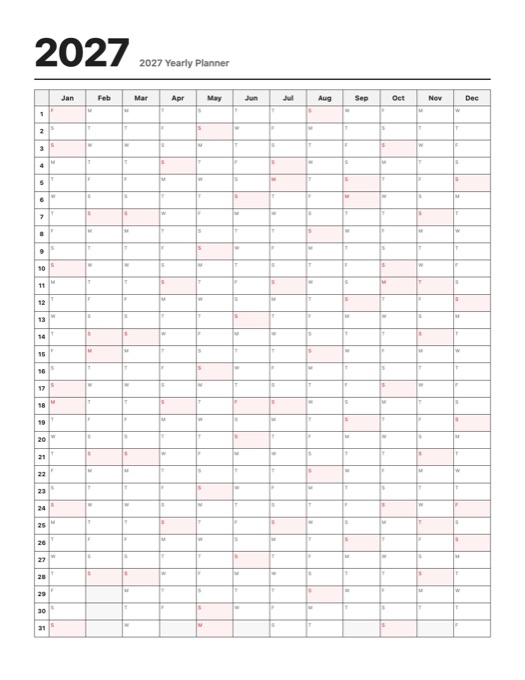 2027 Yearly Planner template preview