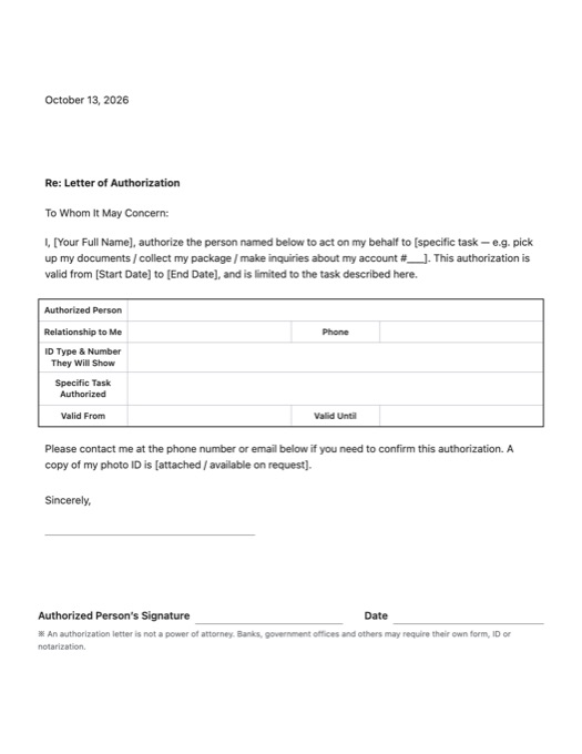 Authorization Letter template preview