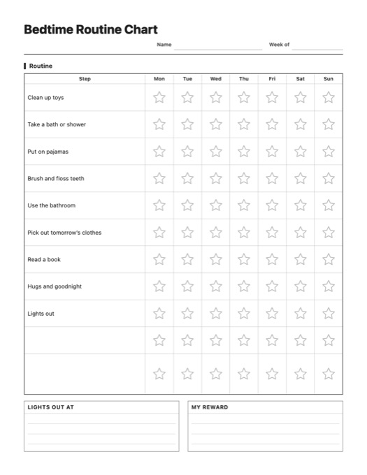 Bedtime Routine Chart template preview