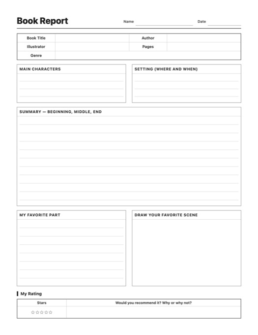 Book Report template preview
