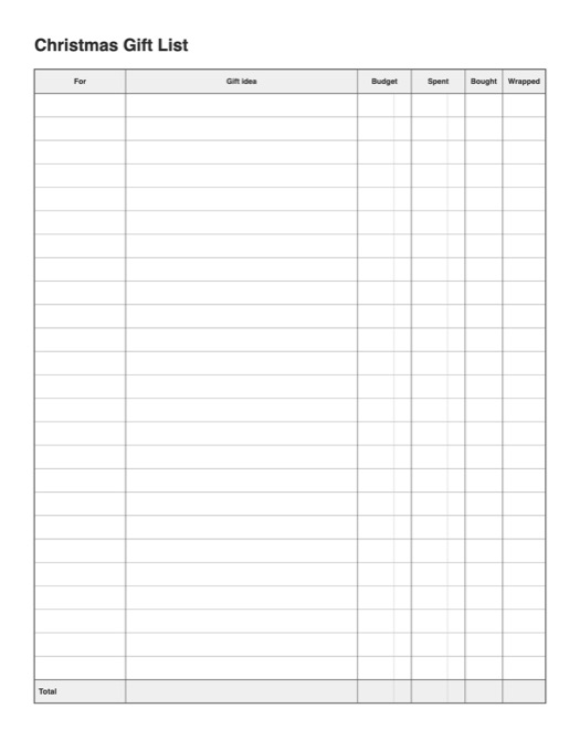 Christmas Gift List template preview