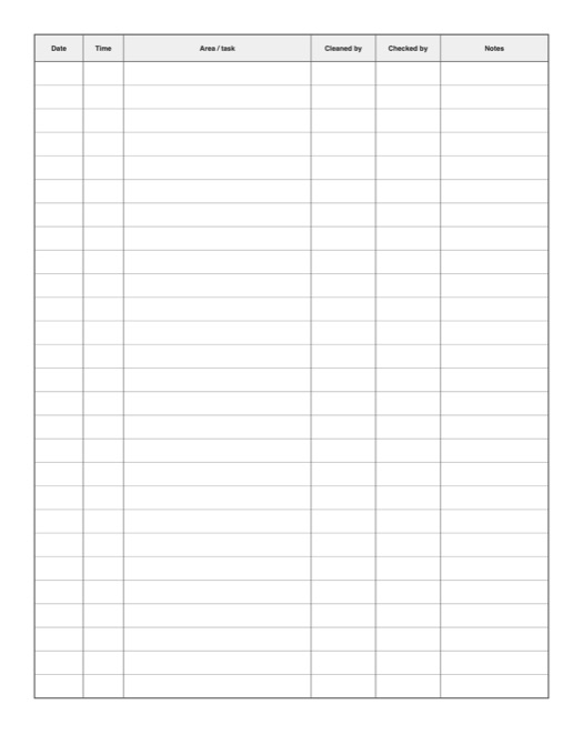 Cleaning Log template preview
