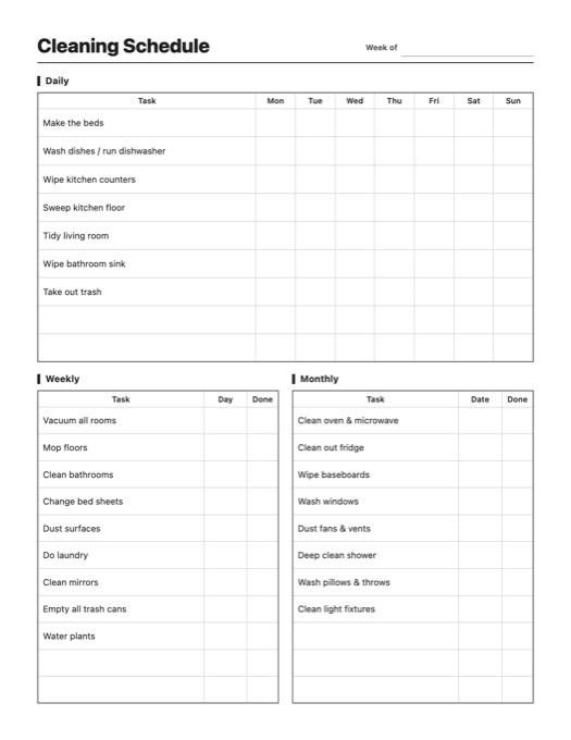 Cleaning Schedule template preview