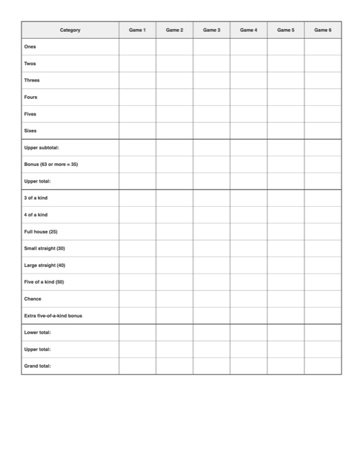 Dice Game Score Sheet template preview