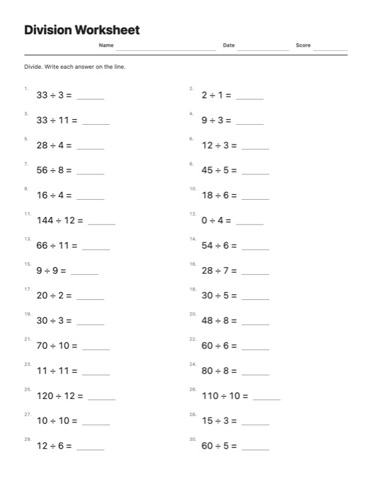 Division Worksheet template preview