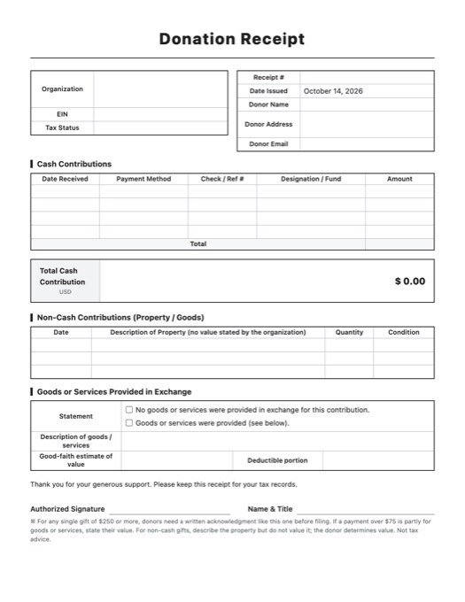 Donation Receipt template preview