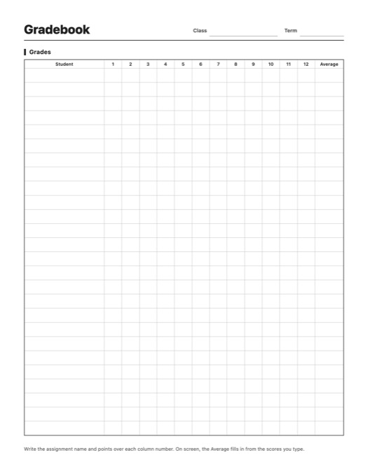 Gradebook template preview