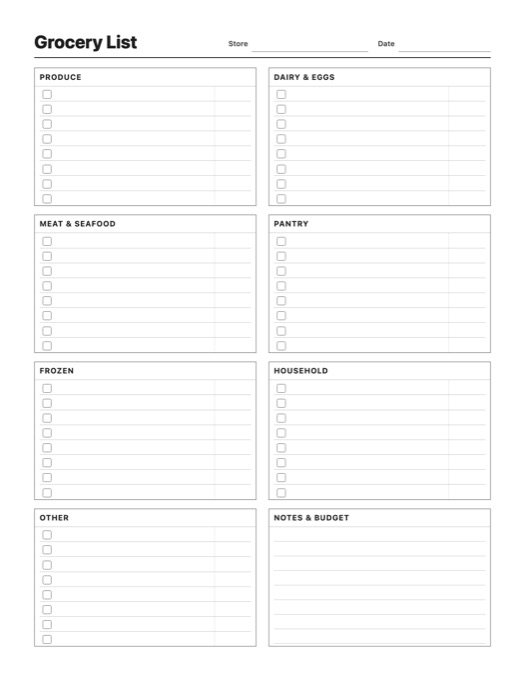 Grocery List template preview