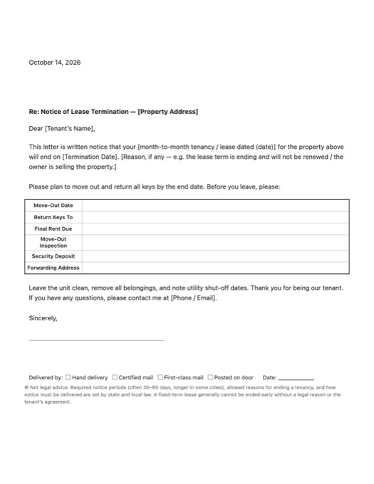 Lease Termination Letter template preview